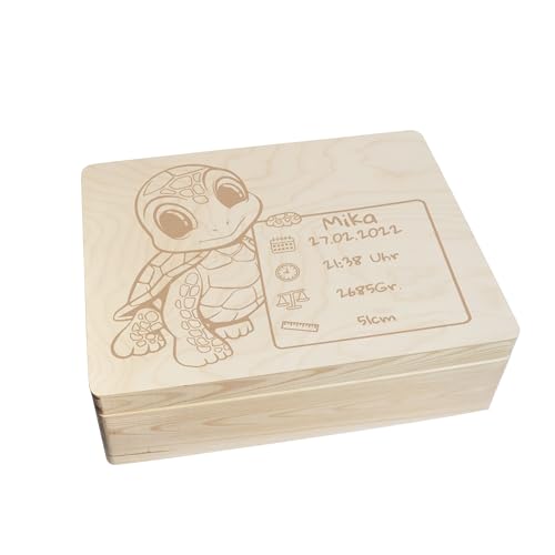 CHICCIE Erinnerungsbox personalisiert für Baby & Kind mit Gravur Schildkröte - Geburt Holzkiste für schöne Erinnerungen - Holz-Box Erinnerungskiste 40x30x14cm von CHICCIE