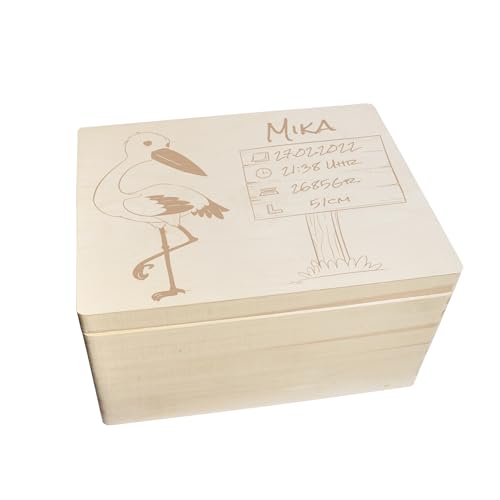 CHICCIE Erinnerungsbox personalisiert für Baby & Kind mit Gravur Storch - Geburt Holzkiste für schöne Erinnerungen - Holz-Box Erinnerungskiste 40x30x23cm CHICCIE Erinnerungsbox personalisiert für Baby & Kind mit Gravur Storch - Geburt Holzkiste für schöne Erinnerungen - Holz-Box Erinnerungskiste 40x30x23cm von CHICCIE