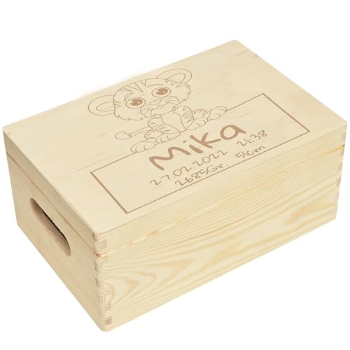 CHICCIE Erinnerungsbox personalisiert für Baby & Kind mit Gravur Tiger - Geburt Holzkiste für schöne Erinnerungen - Holz-Box Erinnerungskiste 30x20x14cm CHICCIE Erinnerungsbox personalisiert für Baby & Kind mit Gravur Tiger - Geburt Holzkiste für schöne Erinnerungen - Holz-Box Erinnerungskiste 30x20x14cm von CHICCIE