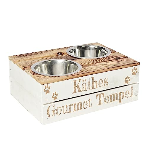 CHICCIE Futterstation Personalisierte Gravur - Zwei Näpfe Futternapf Wassernapf von CHICCIE