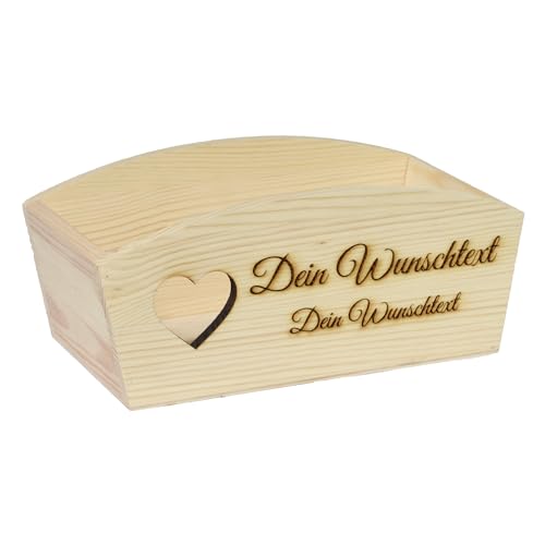 CHICCIE Geschenkkorb Personalisierbar Wunschtext mit Herz 24x13x8cm Abgerundet Präsentkorb Holz Geschenkidee Holzkiste Hochzeit Geburtstag Ruhestand Personalisierung von CHICCIE