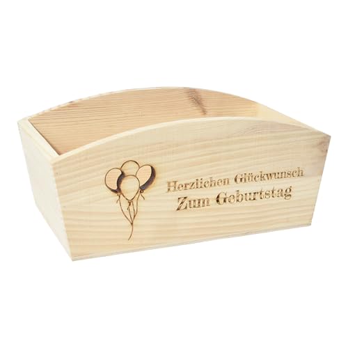 CHICCIE Geschenkkorb Personalisierbar Wunschtext mit Luftballons 24x13x8cm Abgerundet Präsentkorb Holz Geschenkidee Holzkiste Geburtstag Abschied Personalisierung von CHICCIE