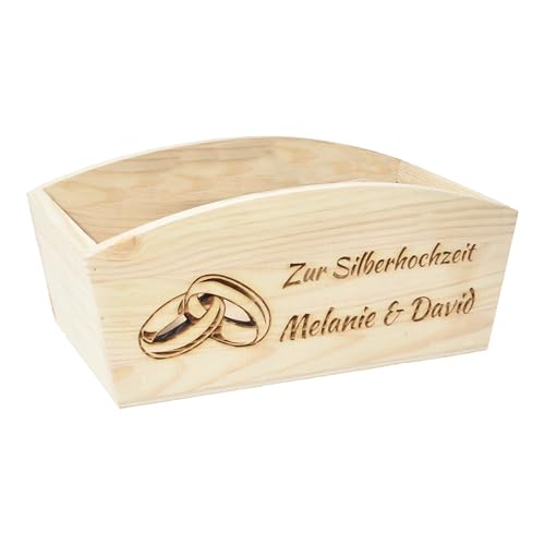 CHICCIE Geschenkkorb Personalisierbar Wunschtext mit Ringen 24x13x8cm Abgerundet Präsentkorb Holz Geschenkidee Holzkiste Hochzeit Verlobung Personalisierung von CHICCIE