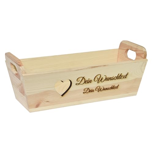 CHICCIE Geschenkkorb mit Henkeln Personalisierbar Wunschtext mit Herz 35x11x13cm Präsentkorb Holz Geschenkidee Holzkiste Hochzeit Geburtstag Ruhestand Personalisierung von CHICCIE