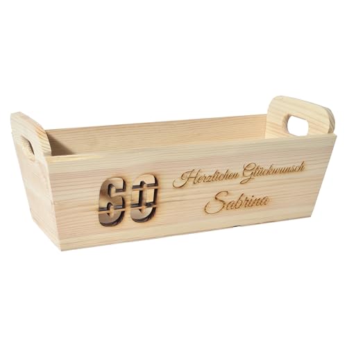 CHICCIE Geschenkkorb mit Henkeln Personalisierbar Wunschtext mit Zahl 35x11x13cm Präsentkorb Holz Geschenkidee Holzkiste Geburtstag Jubiläum Personalisierung von CHICCIE
