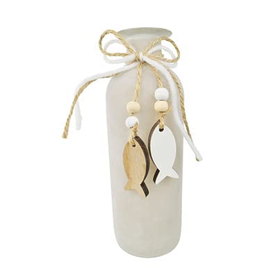 CHICCIE Glasflasche m. Fischanhänger Holz Matt Beige 5.5x5.5x16cm - Maritim von CHICCIE
