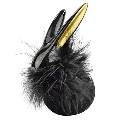 CHICCIE Hase mit Federkragen Steigut Schwarz Gold 10x6.5x12.5cm - Osterdeko von CHICCIE