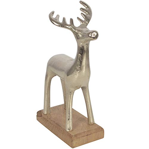 CHICCIE Hirsch Figur Silber 20cm Auf Holz Sockel von CHICCIE