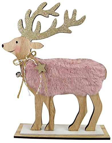 CHICCIE Hirsch Figur stehend aus Holz mit Rosa Fell 32 cm von CHICCIE