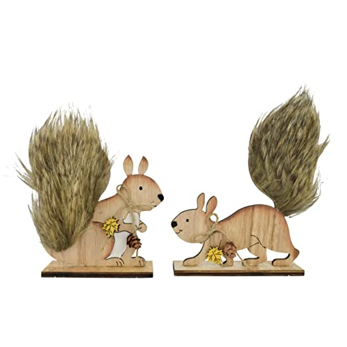 CHICCIE Holzaufsteller Eichhörnchen Puschel 2Stk.15x11x4cm - Herbstdeko von CHICCIE