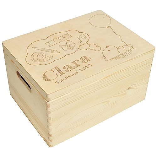 CHICCIE Holzbox Personalisiert zur Einschulung 40x30x23cm Natur Aufbewahrungsbox von CHICCIE
