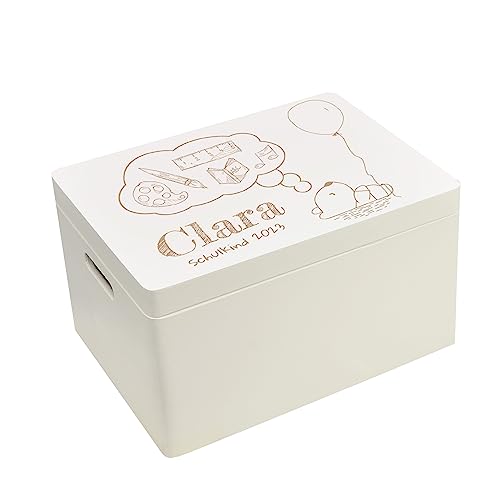 CHICCIE Holzbox Personalisiert zur Einschulung 40x30x23cm Weiß Aufbewahrungsbox von CHICCIE
