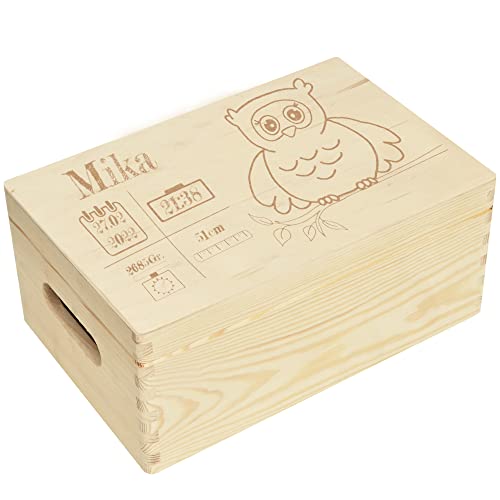 CHICCIE Holzbox Personalisiert zur Geburt Eule - 30x20cm Aufbewahrungsbox von CHICCIE