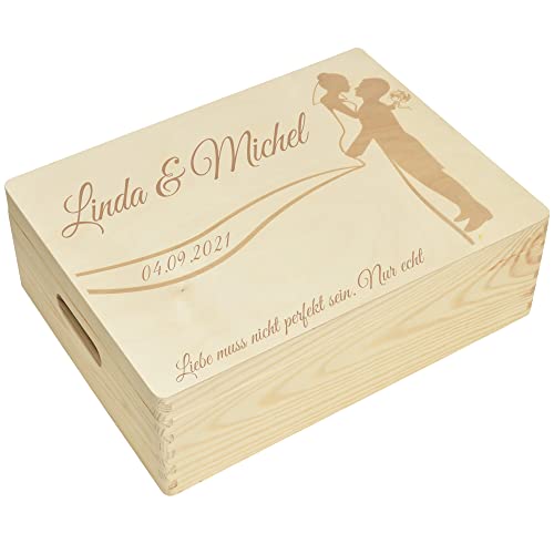 CHICCIE Holzbox Personalisiert zur Hochzeit - 40x30x13cm Aufbewahrungsbox Holztruhe Natur von CHICCIE