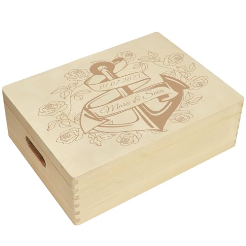 CHICCIE Holzbox zur Hochzeit Personalisiert Anker Rosen 40x30x14cm Truhe von CHICCIE