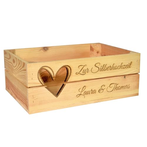 CHICCIE Holzkiste Personalisiert Herz mit Wunschtext - Gravierte Erinnerungskiste Hochzeit Verlobung Geburtstag Muttertag von CHICCIE