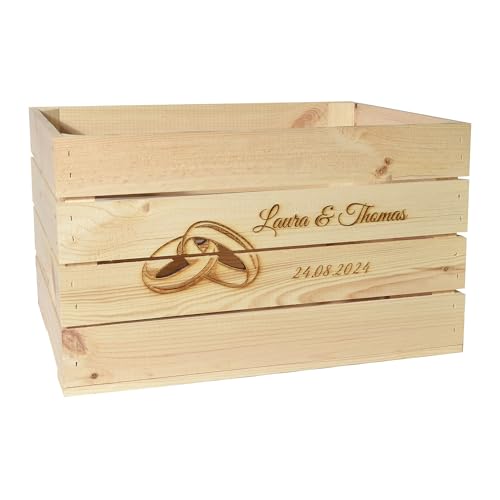 CHICCIE Holzkiste Personalisiert Ringe mit Wunschtext 50x40x30cm - Gravierte Erinnerungskiste Hochzeit Verlobung Muttertag von CHICCIE