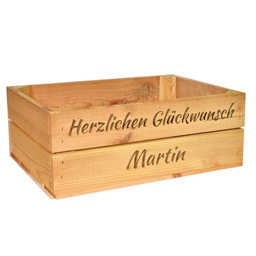 CHICCIE Holzkiste Personalisiert mit Wunschtext für jeden Anlass - Gravierte Erinnerungskiste Geburtstag Rente Abschied Hochzeit Geburt von CHICCIE