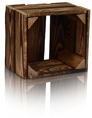 CHICCIE Holzkiste im Vintage Look geflammt dunkel 22x20x15cm - Obstkiste Kiste von CHICCIE