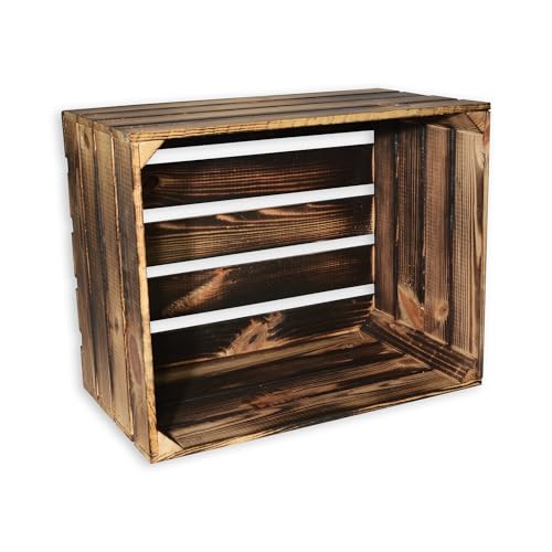 CHICCIE Holzkiste im Vintage Look geflammt dunkel 50x40x30cm - Obstkiste Kiste von CHICCIE