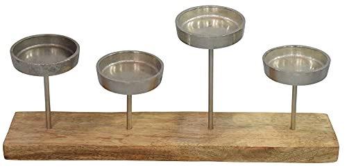 CHICCIE Metall Kerzenhalter mit Holztablett aus Mangoholz 40cm CHICCIE Metall Kerzenhalter mit Holztablett aus Mangoholz 40cm von CHICCIE