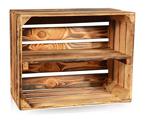 CHICCIE Geflammte Obstkisten - Verschiedene Größen Holzkisten Weinkisten Holz Kisten Apfelkisten Obstkiste Gebrannt (50 x 40 x 30cm mit Langer Ablage, 1) von CHICCIE