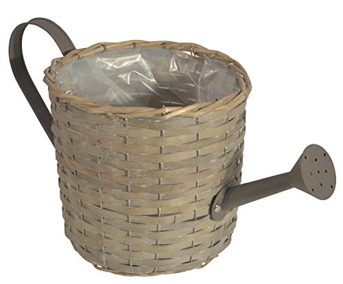 CHICCIE Pflanzenkorb Gießkanne Grau Aus Rattan 21cm Mit Einsatz - Pflanzschale Pflanztopf Blumentopf Pflanzenständer von CHICCIE