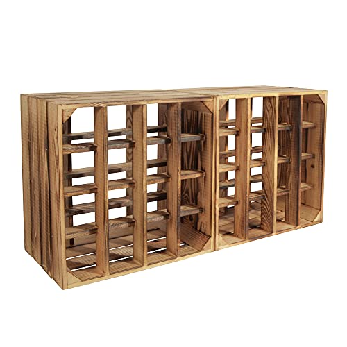 CHICCIE 2er Set Weinregal Holzkiste Wino aus Kiefernholz - Weinkisten Holz Regal geflammt 30x40x30 cm - Holzkisten Flaschenregal, Weinkistenregal von CHICCIE