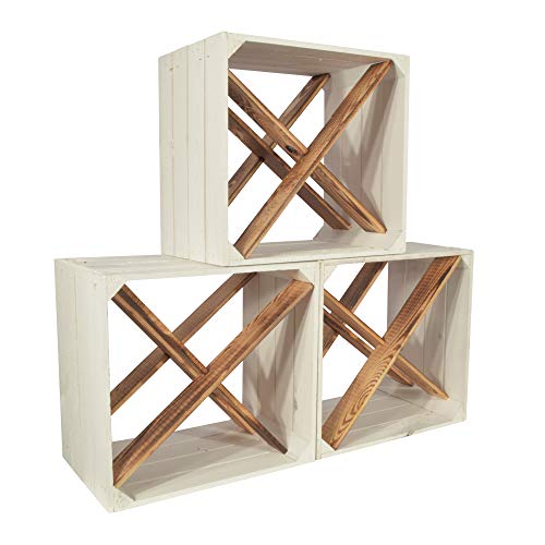 CHICCIE 3 Set Weinregal Wino aus Holz - Weiß Geflammt X Regal Holzkiste von CHICCIE