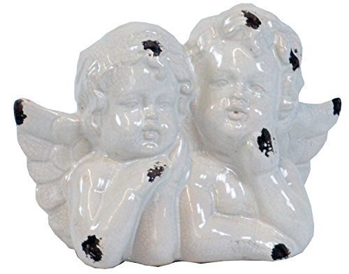 CHICCIE Zweier Engel Büste - 23cm weiß Vintage Shabby Chic - Keramik Deko Schutzengel Figur von CHICCIE