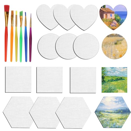 12 Stück Leinwand zum Bemalen Set, 4 Formen Magnetische Leinwände, 7.5x7.5cm Leinwand kleine Leinwände für Acrylfarben ölfarben Gouache Kühlschrankdekoration Magnet Malen Zeichnen Heimdekorationen von CHICHI:OÜ