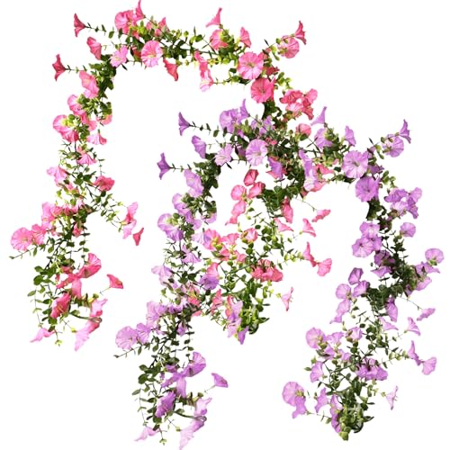 2 Stück Künstliche Hängepflanze Petunien Blumengirlande, Blumengirlande Künstlich Kunstblumen Hängend Deko, Wetterfest Künstliche Blumen Girlande für Außen Hochzeit Garten Wand Dekor(insg. 3.6m) von CHICHI:OÜ