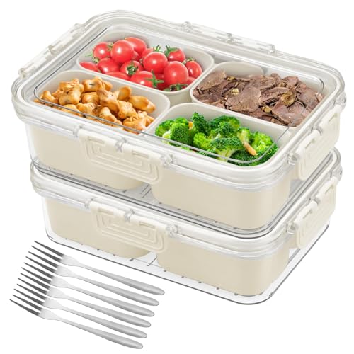 2 Stück Snackbox mit Fächern, Snackteller mit Deckel und 6 Edelstahl Gabeln, Wiederverwendbar Tragbar Snackdose, Frischhaltebox und Snack Tablett für Kühlschrank Obst SüßIgkeiten Keksen GemüSe Nüsse 2 Stück Snackbox mit Fächern, Snackteller mit Deckel und 6 Edelstahl Gabeln, Wiederverwendbar Tragbar Snackdose, Frischhaltebox und Snack Tablett für Kühlschrank Obst SüßIgkeiten Keksen GemüSe Nüsse von CHICHI:OÜ