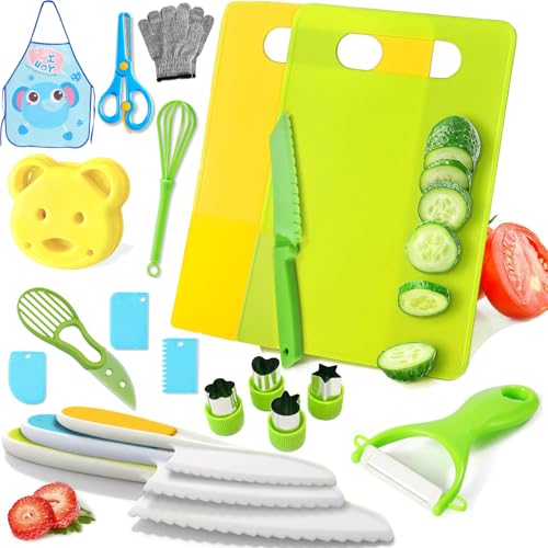 21-Teiliges Sicheres KüChenset Kinder - Sicheres Kochen Messer Messerset Kinder - Kinder Kochmesser mit Kochschürze - Kinder Messer Set Schneiden und Kochen Von Obst Oder GemüSe füR Kleinkinder von CHICHI:OÜ