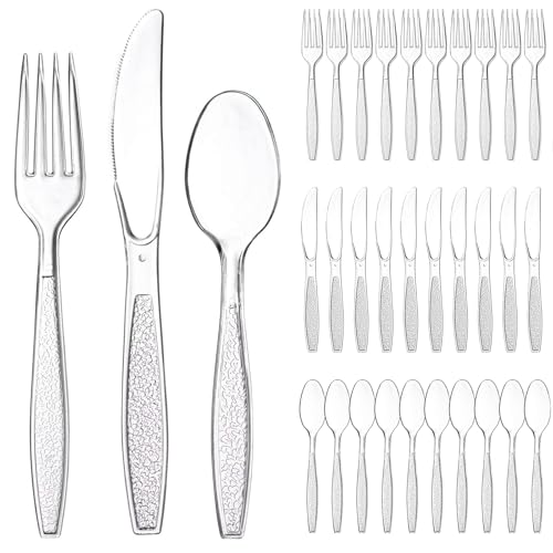 300 Stück Plastikbesteck, Plastik Besteck, Plastikbesteck Transparent, Wiederverwendbar Set für Pizza, Dessert, 100 Plastikmesser & 100 Gabeln & 100 Löffel für Familienfeiern Outdoor Dinner von CHICHI:OÜ