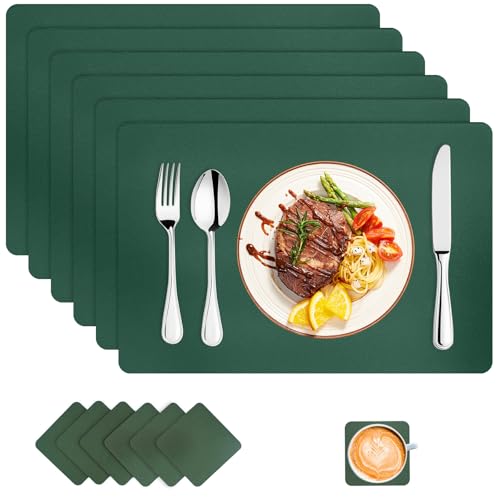 6er Tischsets Platzsets Abwaschbar Grün - Doppelseitigen Kunstleder Tisch Set mit 6 Untersetzer, Wasserdicht Hitzebeständig Platzset, Modern Platzsets Teller für Hause Küche Speisetisch (43x30cm) von CHICHI:OÜ