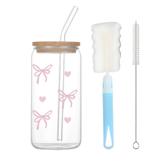 Gläser Trinkbecher mit Deckel und Strohhalm - 16 Oz Bubble Tea Becher Trinkglas, Dekoratives Bow Design Trinkgläser mit Blumenmuster, Vielseitiges Trinkglas für Eiskaffee Bubble Tea Kaffee Glaswaren Gläser Trinkbecher mit Deckel und Strohhalm - 16 Oz Bubble Tea Becher Trinkglas, Dekoratives Bow Design Trinkgläser mit Blumenmuster, Vielseitiges Trinkglas für Eiskaffee Bubble Tea Kaffee Glaswaren von CHICHI:OÜ