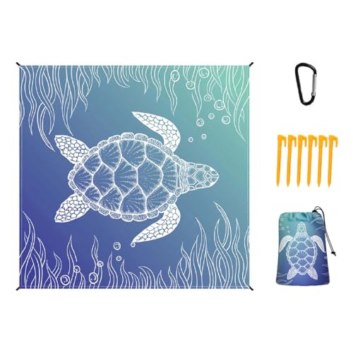 Mikrofaser Strandtuch - 210x200 cm Groß Stranddecke Sandfrei mit 6 Bodennägel und 1 Karabiner Strandzubehör Picnic Blanket - Strandmatte Camping Picknickdecke für Strand, Wandern, Reisen, Picknick von CHICHI:OÜ