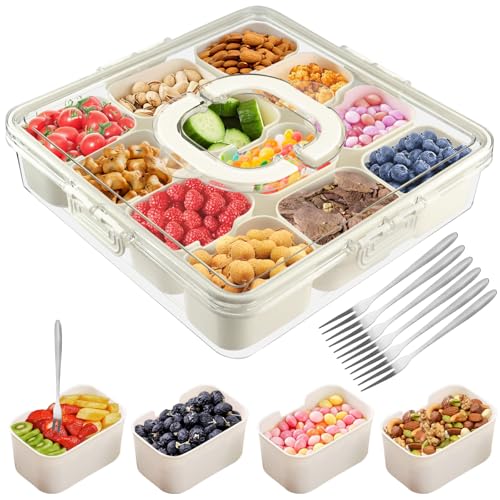Snackbox mit 12 Fächern, Snackteller mit Deckel Griff und 6 Obstgabel, Wiederverwendbar Tragbar Snackdose, Frischhaltebox, Snack Tablett für Kühlschrank Obst SüßIgkeiten Keksen Dessert GemüSe Nüsse Snackbox mit 12 Fächern, Snackteller mit Deckel Griff und 6 Obstgabel, Wiederverwendbar Tragbar Snackdose, Frischhaltebox, Snack Tablett für Kühlschrank Obst SüßIgkeiten Keksen Dessert GemüSe Nüsse von CHICHI:OÜ