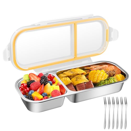 Snackbox mit 2 Fächern, Bento-Snack-Behälter mit Auslaufsicheren Deckeln, Snackteller aus Edelstahl, Wiederverwendbar Unterteilte Snackdose für Süßigkeiten Gewürze Nüsse Keksen und Gemüse Lunchbox von CHICHI:OÜ