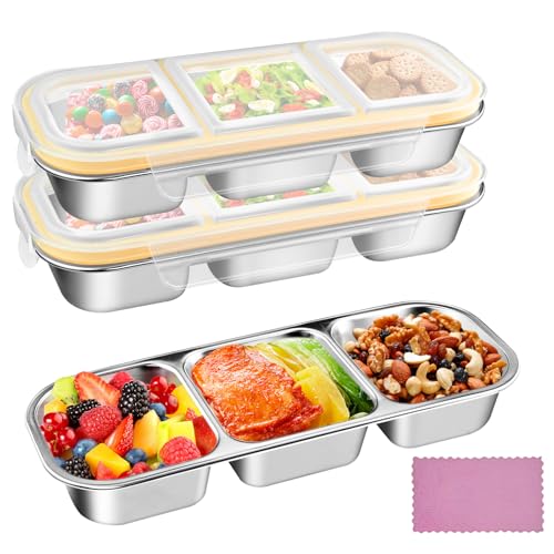 Snackbox mit 3 Fächern, Bento-Snack-Behälter mit Auslaufsicheren Deckeln, Snackteller aus Edelstahl, Wiederverwendbar Unterteilte Snackdose für Süßigkeiten Gewürze Nüsse Keksen und Gemüse Lunchbox Snackbox mit 3 Fächern, Bento-Snack-Behälter mit Auslaufsicheren Deckeln, Snackteller aus Edelstahl, Wiederverwendbar Unterteilte Snackdose für Süßigkeiten Gewürze Nüsse Keksen und Gemüse Lunchbox von CHICHI:OÜ