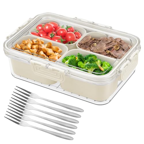 Snackbox mit Fächern, Snackteller mit Deckel und 6 Edelstahl Gabeln, Wiederverwendbar Tragbar Snackdose, Travel Frischhalte Box und Snack Tablett für Kühlschrank Obst SüßIgkeiten Keksen GemüSe Nüsse Snackbox mit Fächern, Snackteller mit Deckel und 6 Edelstahl Gabeln, Wiederverwendbar Tragbar Snackdose, Travel Frischhalte Box und Snack Tablett für Kühlschrank Obst SüßIgkeiten Keksen GemüSe Nüsse von CHICHI:OÜ