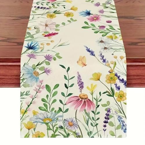 Tischläufer Fashion Grasses Plants Spring - Aquarell Tischläufer Blumen 40x140 cm Tischdecke Frühling Sommer Küche Waschbar Esstisch Dekoration für Drinnen Draußen Urlaub Party Wohnzimmer Dekor von CHICHI:OÜ