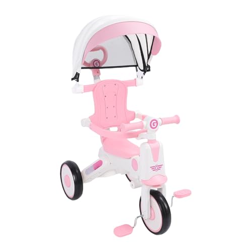 CHICIRIS Baby Dreirad mit Verstellbaren Eltern Push Griff Musik Licht Falten Baldachin Kleinkind Kinder Trike für 18 Monate Bis 5 Jahre Jungen Jungen Mädchen (PINK) von CHICIRIS