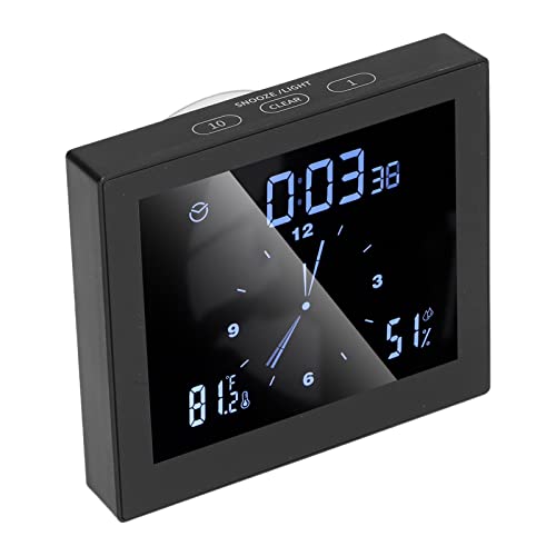CHICIRIS Badezimmer Uhr, Duschuhr, Digital Dusche Wecker, Shower Clock, Ständer hängend 5 Zoll Bildschirm Saugnapf Design Luftfeuchtigkeit Temperatur Uhr für Innen/Außen(Schwarz) von CHICIRIS