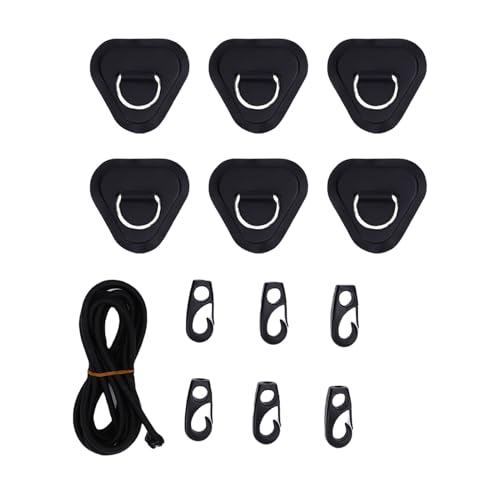 CHICIRIS Edelstahl D Ring Patch Kit, Dreieckiges Material des PVC -Edelstahls mit Elastischen Kabelhaken D Ring PVC -Pflaster für Aufblasbare Bootsfloß -Dinghy -Kajak -Kanu -Surfbrett (Black) von CHICIRIS