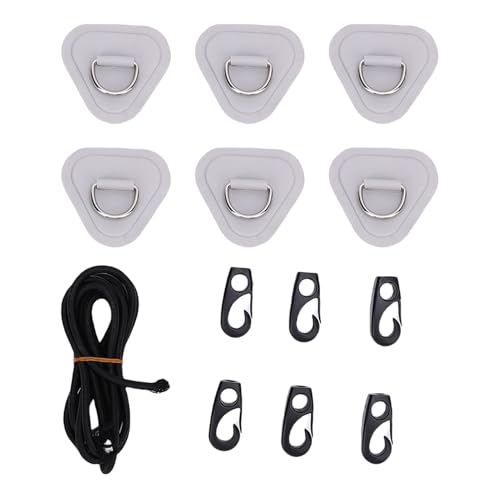 CHICIRIS Edelstahl D Ring Patch Kit, Dreieckiges Material des PVC -Edelstahls mit Elastischen Kabelhaken D Ring PVC -Pflaster für Aufblasbare Bootsfloß -Dinghy -Kajak -Kanu -Surfbrett (Grey) von CHICIRIS