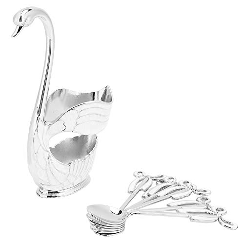 CHICIRIS Eleganter Schwan -Kaffee -Dessert Löffel Set für Tischdekoration und Hausschmuck mit Obstschaufelhalter Europäischer Stil Praktisches (Silberweiß) von CHICIRIS