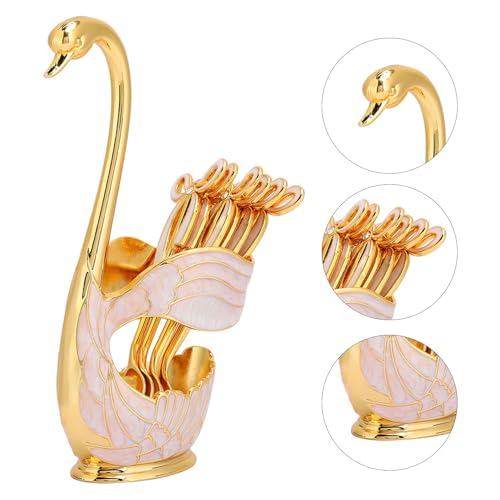 CHICIRIS Eleganter Schwan -Kaffee -Dessert Löffel Set für Tischdekoration und Hausschmuck mit Obstschaufelhalter Europäischer Stil Praktisches (goldweiß) von CHICIRIS