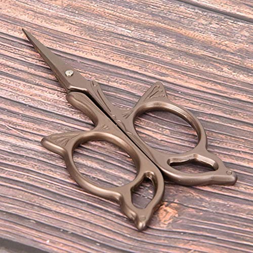 CHICIRIS Exquisite Kleine Schere, Scharfe Europäische Design-Fadenschere, für Schönheitsmaniküre, Goldplattierte Retro-Mini-Fadenschere (Dunkelbraun) von CHICIRIS